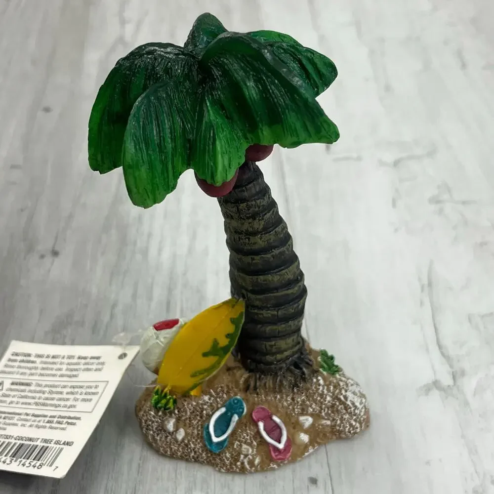 13-Piece Fish Tank Decor Bundle Tiki Palm Tree Vibrant Plants Tropical Bright